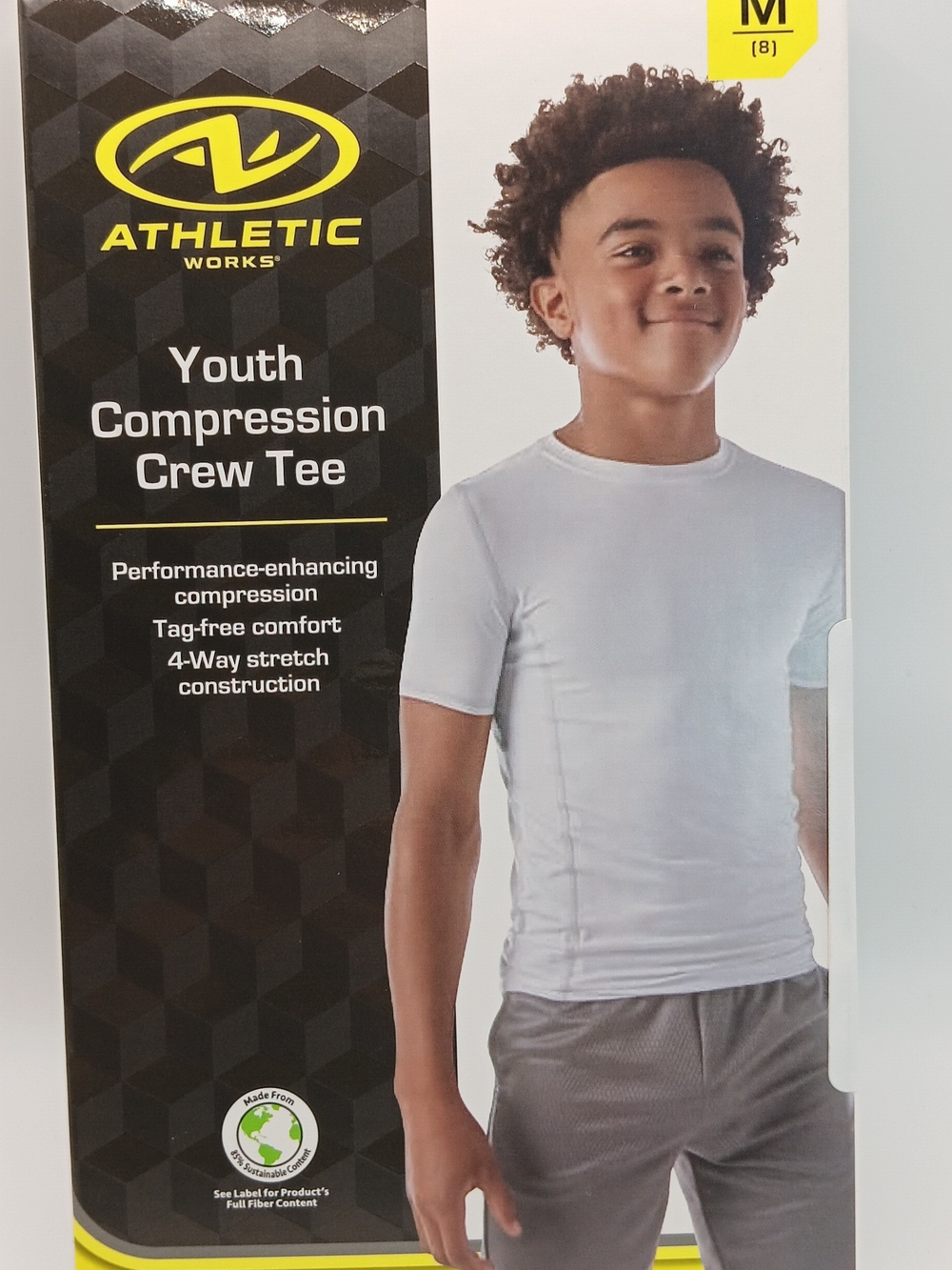 Athletic Works White Youth Compression Crew Tee - Short Sleeve, Size M(8)